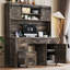Bureau de direction Farmhouse avec huche et station de charge, bureau d'ordinateur avec 2 portes de grange coulissantes, 5 tiroirs et armoire de rangement avec tablette réglable à 3 positions-129412439