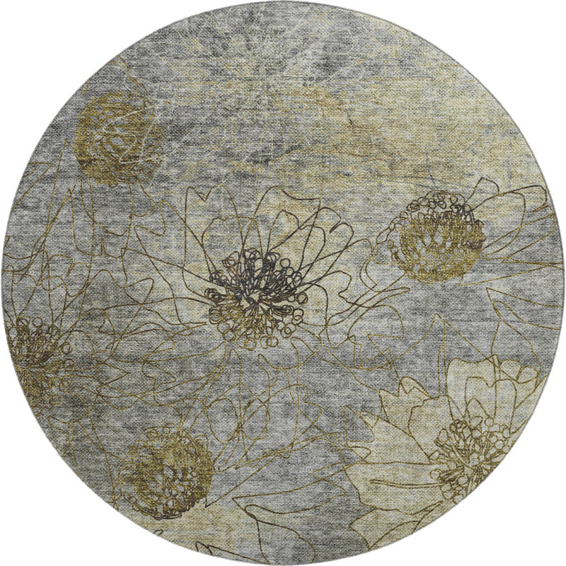 Premium Machine Washable Mayfield AMF2235 Floral Rug, Granite, 8' Round