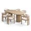 Ensemble de table de salle à manger 6 personnes Lyddia avec chaises rembourrées et base à double caisson cannelé-129681403-129681404