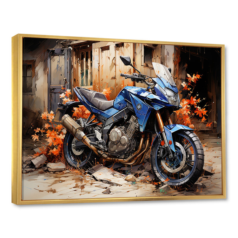 «Blue Durty Bike Urban Speed» sur impression sur toile, Cadre flottant doré, H 16 po x l 32 po x P 1 po