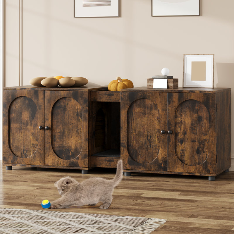 Enceinte de litière double pour 2 chats, armoire de toilette cachée pour chat avec portes doubles, table de rangement latérale multifonctionnelle ventilée