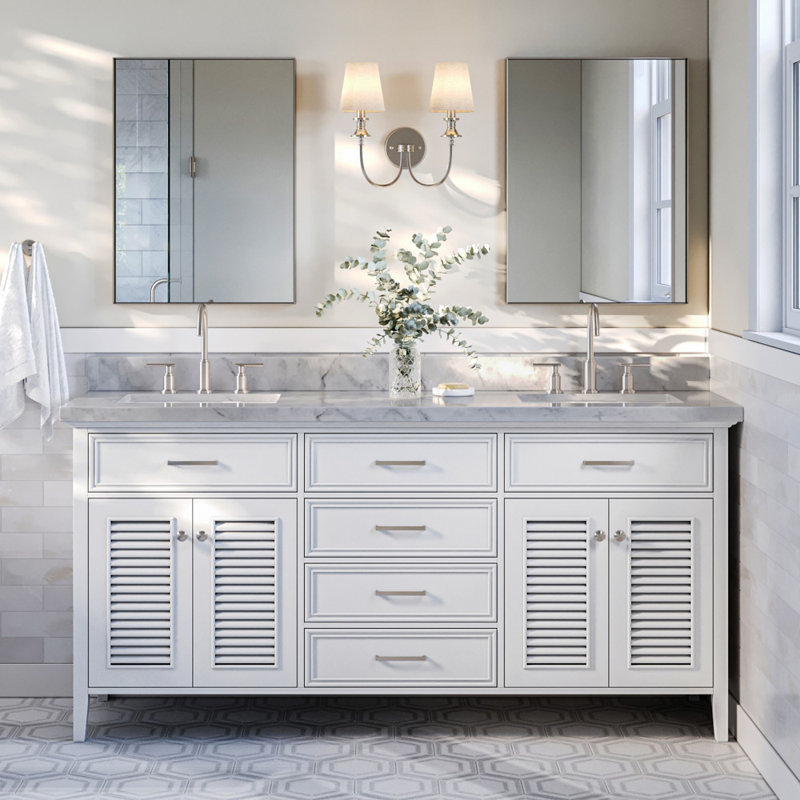 Kensington Double Vanity, White, Carrara White Marble, 73"