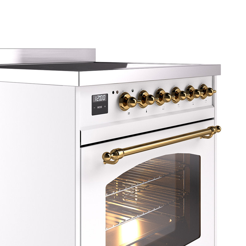 ILVE Nostalgie II 30 in Induction Range, White/Brass