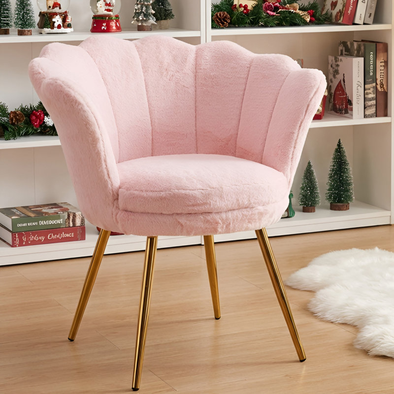 Dorval Upholstered Armchair, Pink Faux Fur