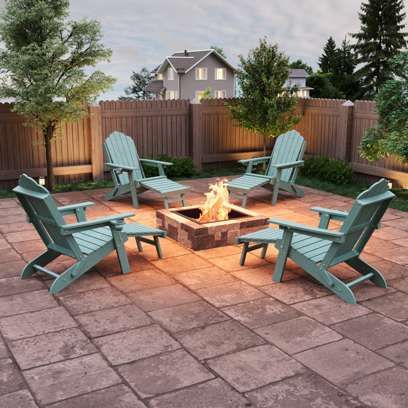  Folding Adirondack Chair with Retractable Ottoman, 3-Postion Adjustable Outdoor Chair, Easy Assembly & Ergonomic Back Support for Patio