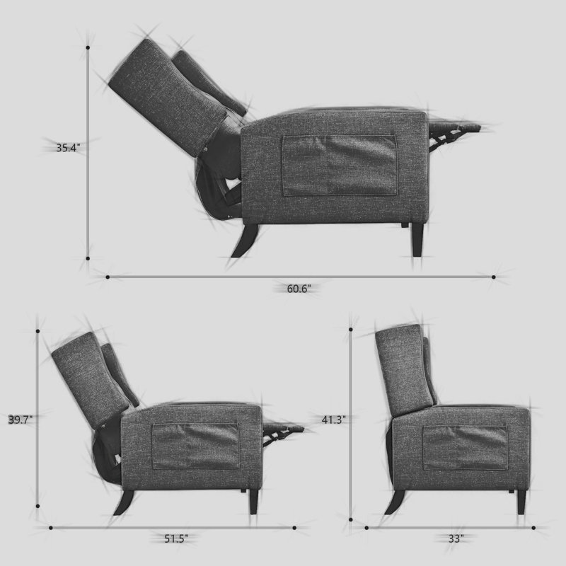 Fauteuil inclinable manuel à oreilles réglable. avec table d'appoint pliable, ports de chargement USB, chaises inclinables modernes confortables pour le salon, la chambre à coucher, le dortoir, le bureau