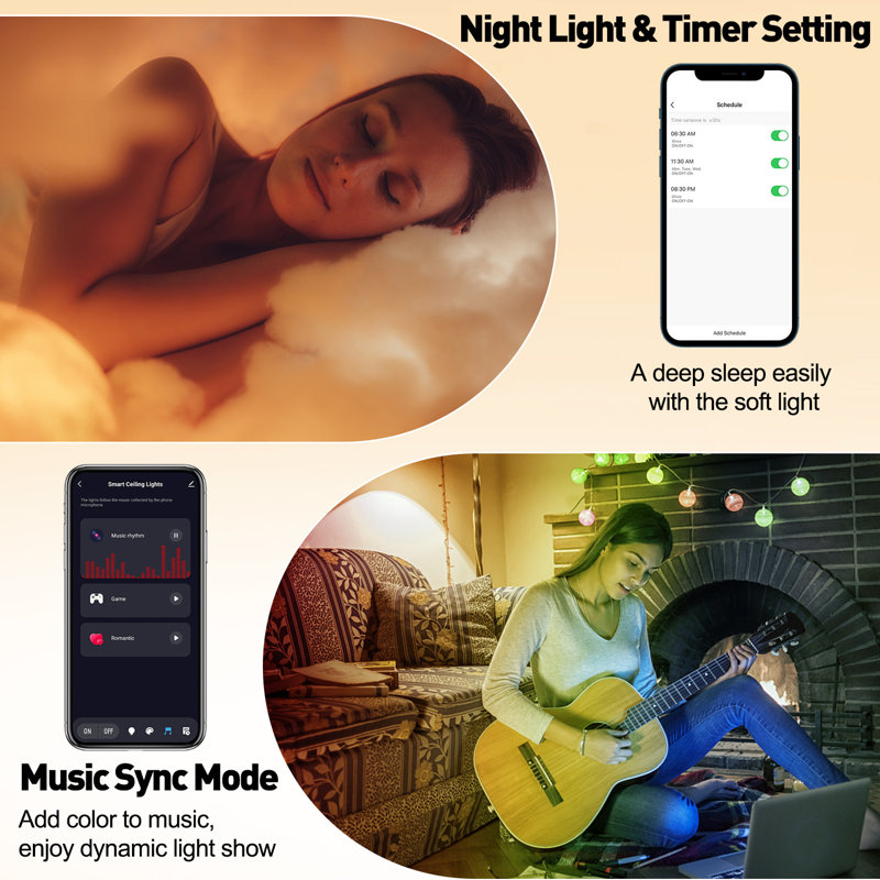 RGB Smart LED Ceiling Light 2700-6500K Dimmable 50W Colour Changing Flush Mount