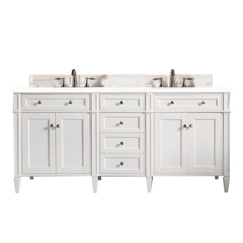 Brittany 72" W Double Vanity, Bright White, 8" Widespread, White Zeus
