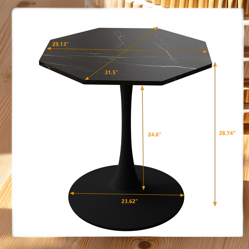 Table basse 31,50 "octogonale, base en métal, Plateau en marbre noir / base noire