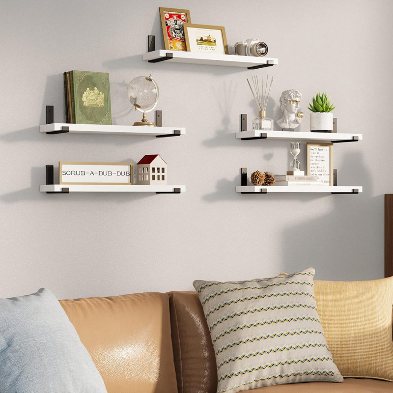 Tablette flottante en bois 5 pièces Alarins, Bois blanc