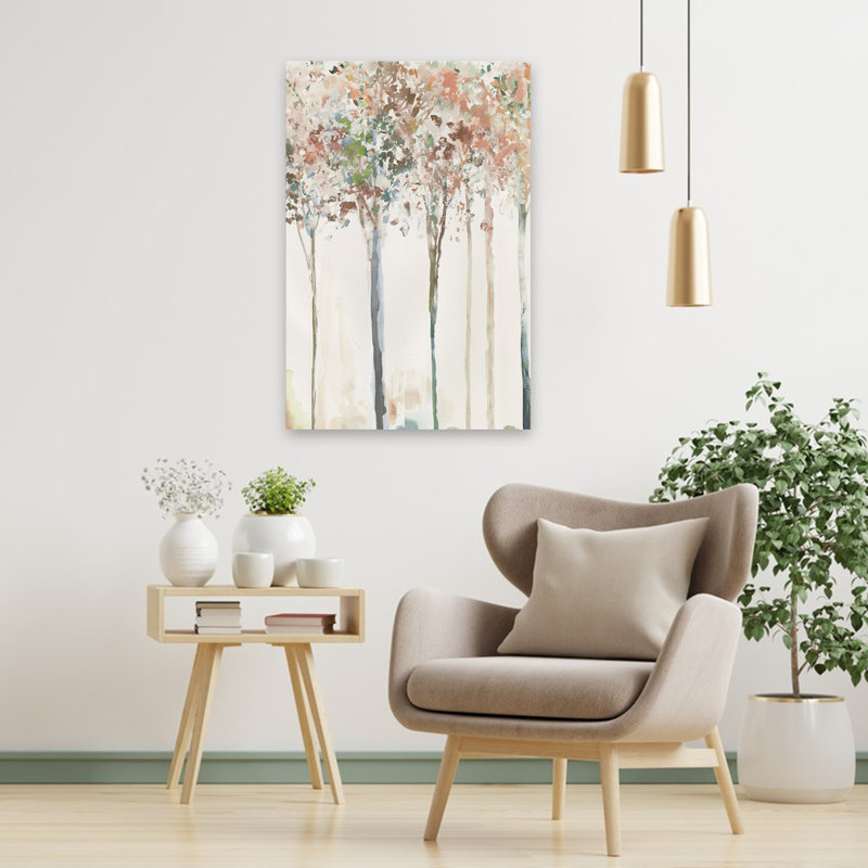 Golden Trees I Landscape Abstract Tree Nature Watercolor Soft Art Contemporary, H 36 po x l 24 po
