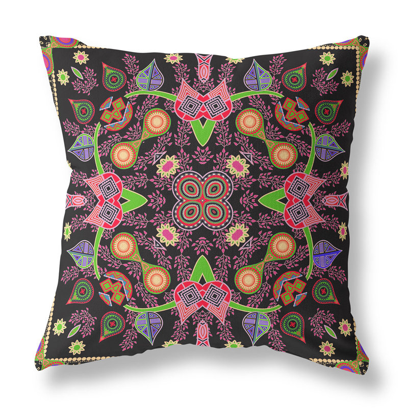 Coussin 18 po x 18 po, Noir / rose