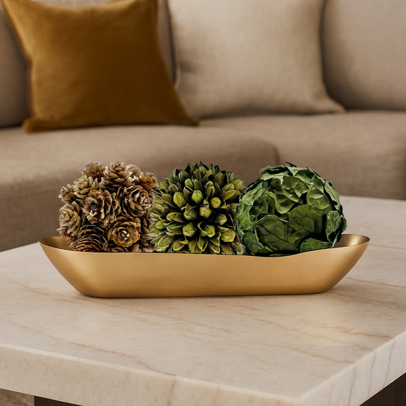 Jayceon 3" Real Preserved Decorative Pinecone and Magnolia Leaf Decorative Orbs Bowl Filler