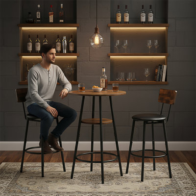3 Pieces Round Bar Table And Chairs Set