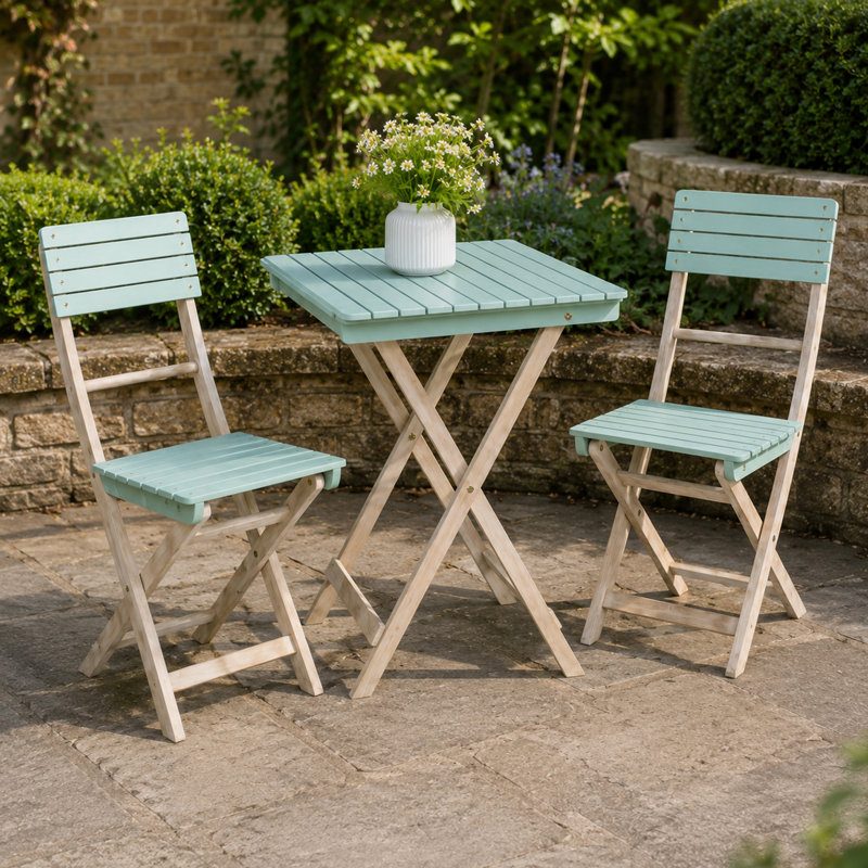 Ensemble bistro 3 pièces en bois d'acacia, chaises pliantes pour l'extérieur avec table carrée, pour terrasse de jardin avec balcon