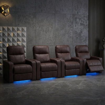 Randal Luxury Zero Gravity Power Home Theater Seating Recliner For Media Room, Gaming Room, Or Living Room, Cat-Scratch-Resistant Faux Leather With 7-Color Ambient LED Lighting, USB & Type-C Charging