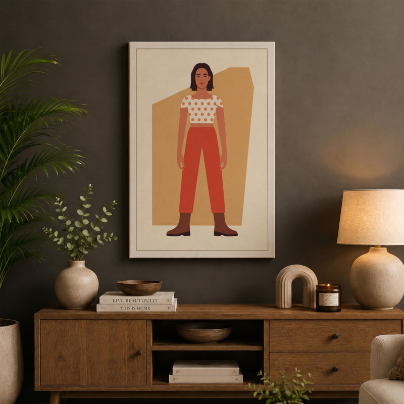 Figure in Red Modern - Wrapped Canvas, 36x24 - 91.4 x 61.0 cm, Ochre Border