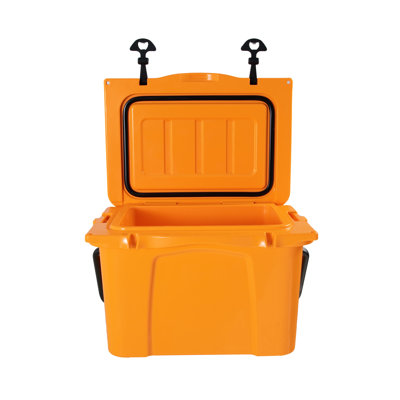 25 Quart Portable Hard Cooler with Bottle Opener - Orange Insulated Ice Chest for Camping and Tailgating