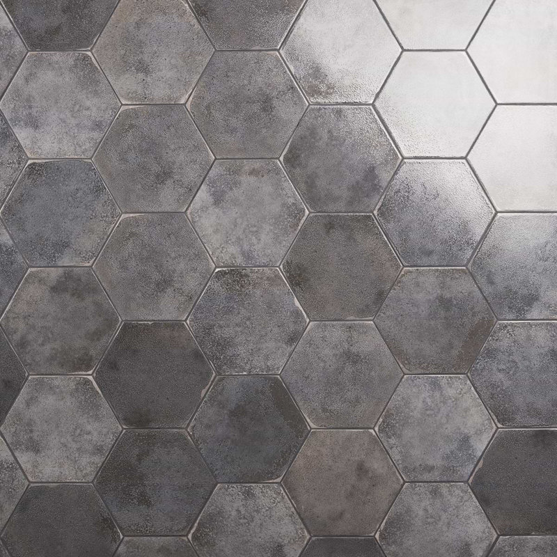 Kalay 9" Hexagon Polished Porcelain Tile, Antracite