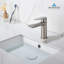 Robinet pour salle de bain à poignée simple Blossom - Nickel brossé, fabrication en laiton massif, fixation à un trou, comprend des conduites d'alimentation en eau-24280242