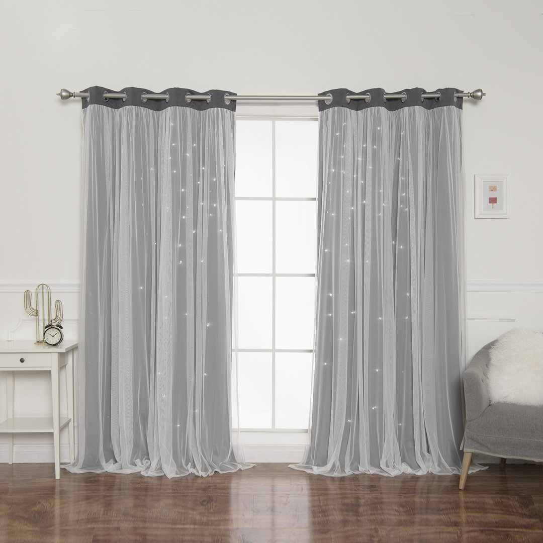 Jenifer Tulle Overlay Star Cut Out Solid Room Darkening Grommet Curtain Panels (Set of 2) Andover Mills™ Baby & Kids Curtain Color: Gray Size per Panel: 52" W x 96" L