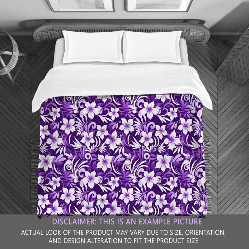 Machine Printed Comforter, Queen Comforter, Purple/White Floral