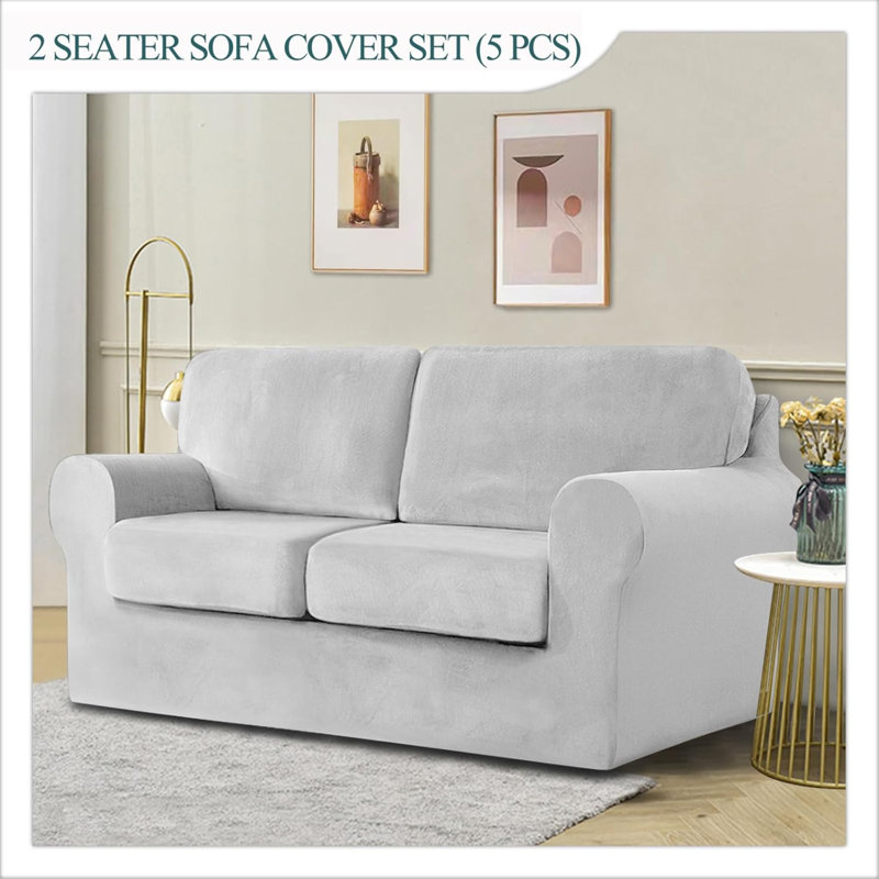 Sofa Cover With Separate Seat Cushions And Backrests Stretch Velvet Sofa Slipcover Couch Covers Furniture Protector Split Combined (2 Seat Set 5 PCS)