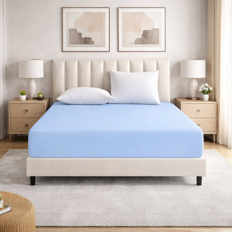 Super Luxury Microfiber 25 cm Plain Fitted Sheet , Blue, Double (4'6)