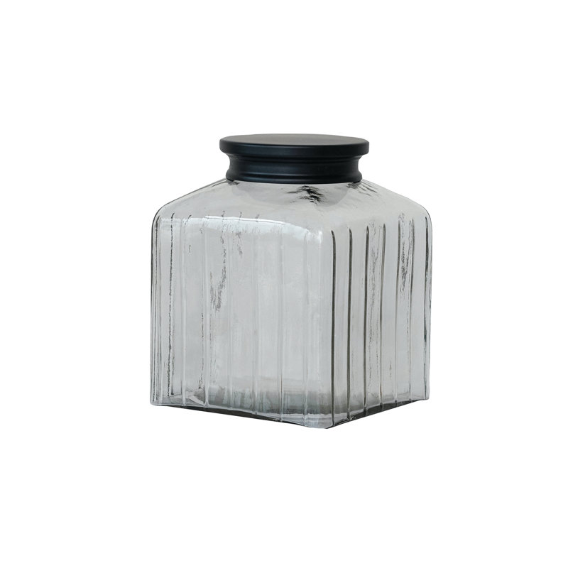 Grand pot en verre carré avec couvercle, 8" H x 6.5" W x 6.5" D