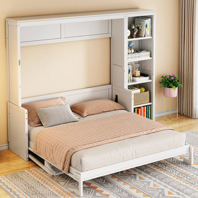 Structure de lit, lit escamotable avec bureau et bibliothèque