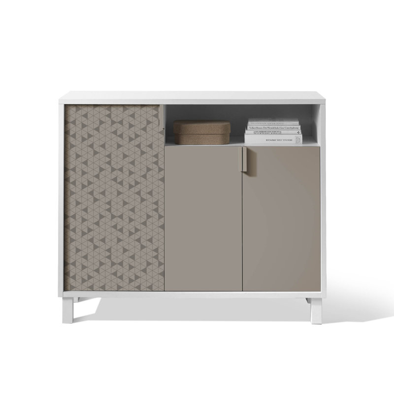 16 Pair Shoe Storage Cabinet, White/Taupe