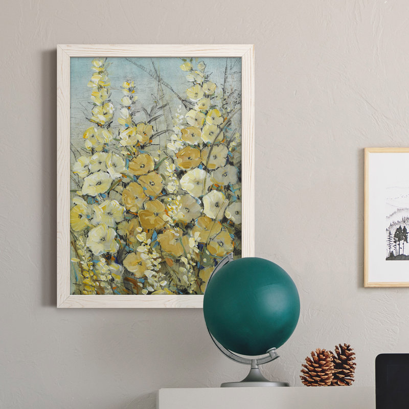 Cluster of Hollyhock II, toile encadrée de qualité supérieure - prête à être accrochée, H 23 po x l 32 po x P 1 po, Blanc