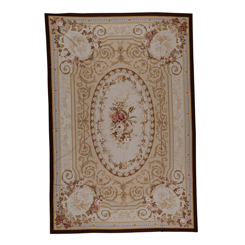 Tapis brun / beige / rose noué à la main de haute qualité