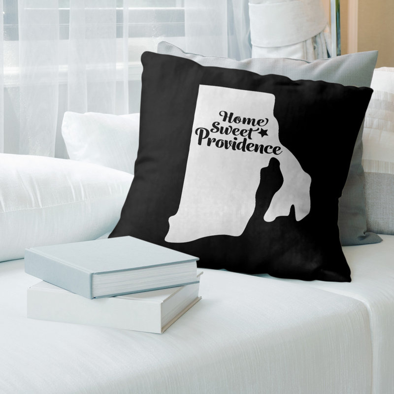 Cotton Blend Reversible Pillow Cover, 14" x 14", Providence/Rhode Island, Black