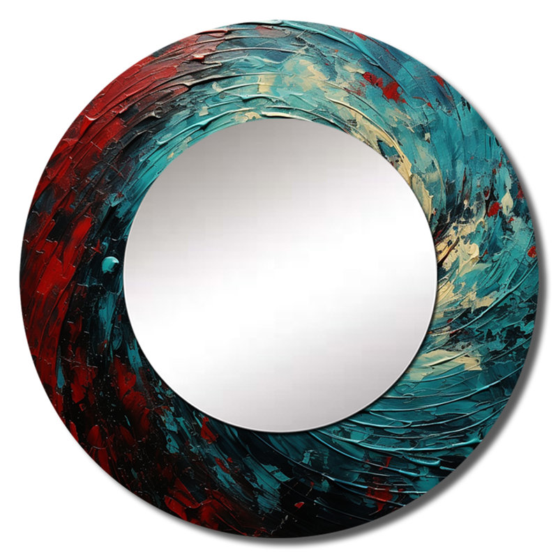 Rouge bleu majestueux mouvement spirale - abstrait spirales murales décoratives, grand miroir moderne, art imprimé en métal