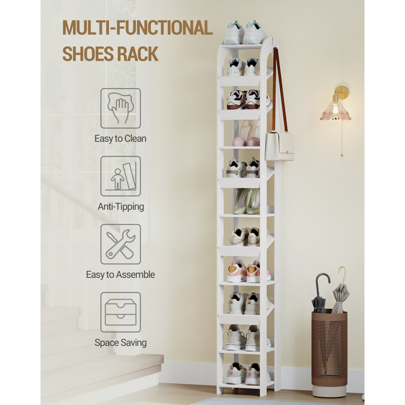 Vertical Shoe Rack, Shoe Shelves for Small Space, Freestanding Closet Wooden Shoes Organizer with Hooks, Adjustable Shoes Tower for Entryway, Living Room, 11 Tier(25W cm) 