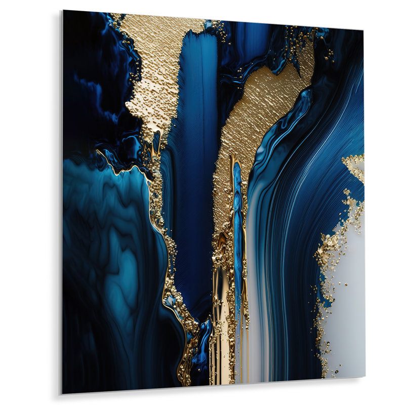 «Abstract Geode Waves Gold II» - Décoration murale abstraite en métal, H 32 po x l 24 po x P 1 po