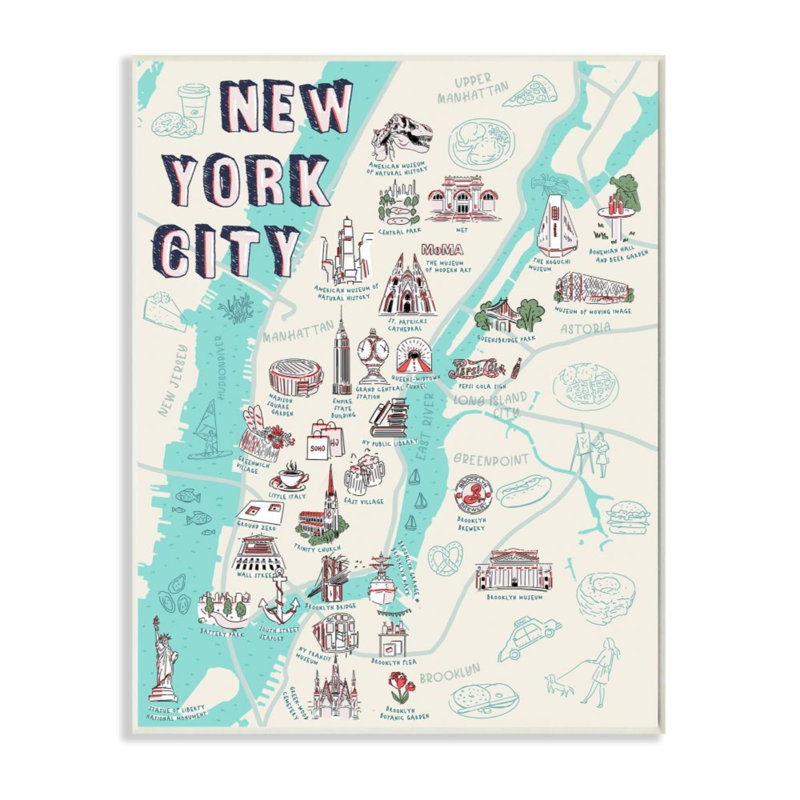 "New York City Landmark Map" par Ziwei Li, impression d'art textuel, H 15 po x l 10 po, Plaque murale