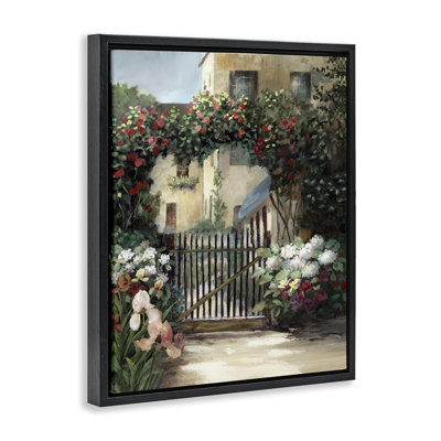 Courtyard Gate with Florals Floating Frame, design by Nan