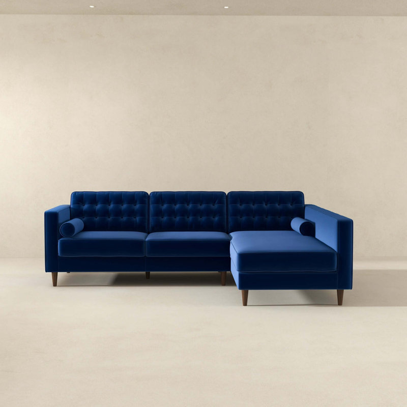 Canapé modulaire en velours Christian, Orienté à droite, Velours bleu