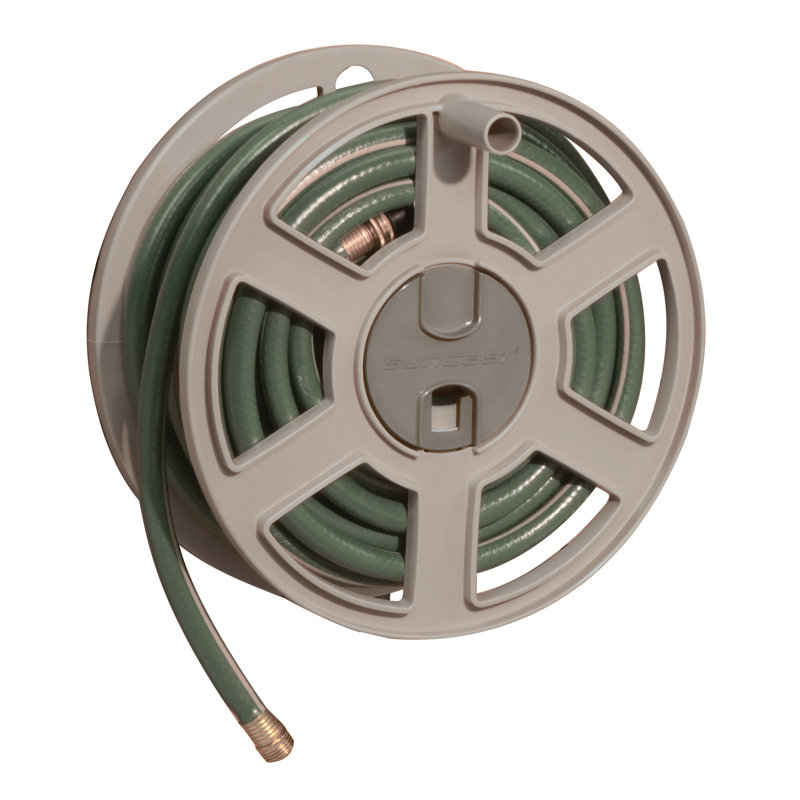 Suncast 11.5 in. W x 15.75 in. D Resin Hose Reel with Crank Handle and Concealed Storage, Made in the USA