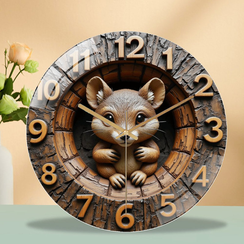 Creative Wall Clock with Adorable Fox Design Art - 12'' Modern Glass Wall Clock