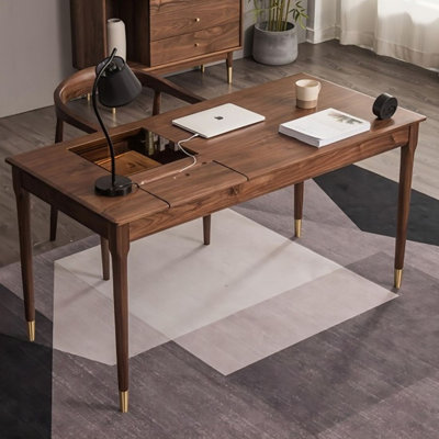 Nut-brown Rectangular Solid Wood Writing desk with drawers desk