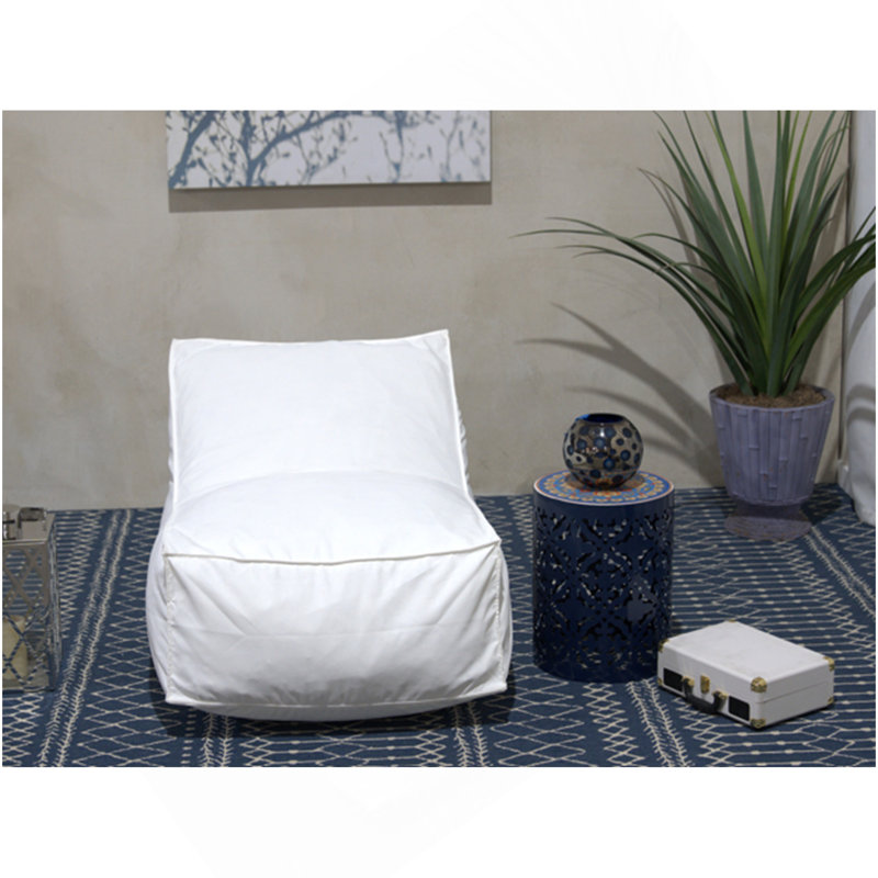 Ettie 3 Ft. Water Resistant Fabric Bean Bag Chair, White, White Washed Fabric