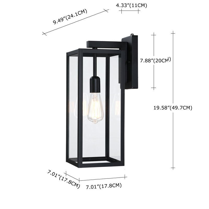 Applique murale d'extérieur 19,2 po à 1 lumière câblée noire matte avec crépuscule à l'aube