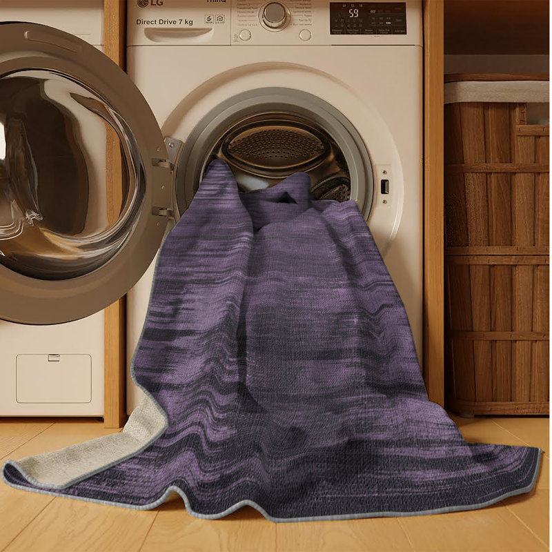 Machine Washable Abstract Purple Area Rug, Rectangle 8' x 12'