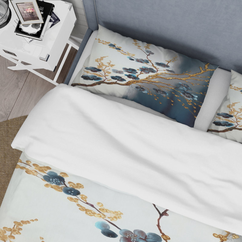 Ensemble de housse de couette en microfibre / polyester Blue Cherry Blossom Branch V