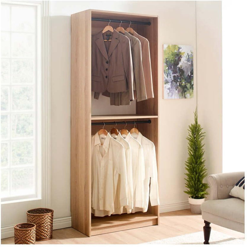  32 Inch Oak Wood Modular Walk in Closet System with Two Hanging Rods Included, Oak Wood