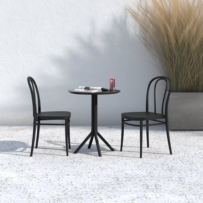 Farrah 24'' Round 2 - Person Bistro Set with Contemporary Stacking Chairs, Black