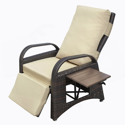 Outdoor Recliner Chair,PE Wicker Adjustable Reclining Lounge Chair And Removable Soft Cushion
